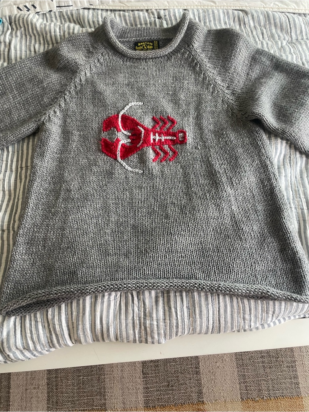 Gray Women's Knit Sweater with Red Lobster Motif - Picture 1 of 2